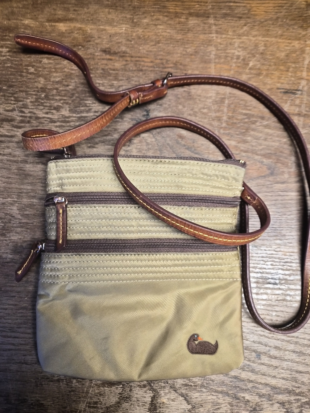 Dooney & Bourke Olive Green Crossbody Bag with Brown Leather Trim
